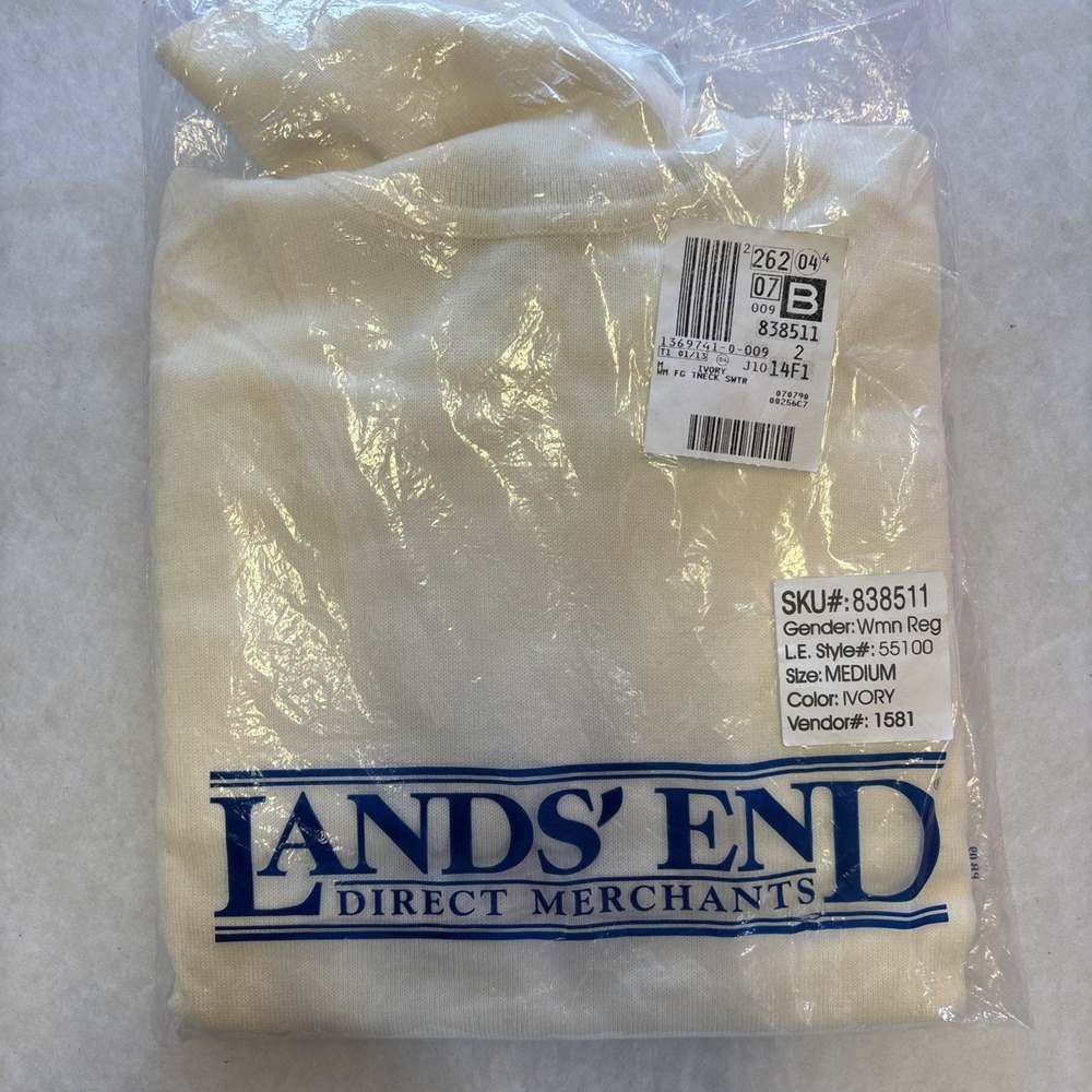 VTG Land's End 100% Cotton Turtleneck ivory Sweater New Old Stock Size Medium